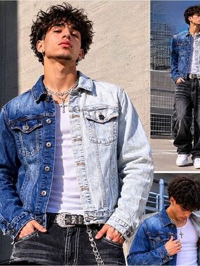 KDNK Two-Tone Split Denim Jacket Men’s Medium Color Block Streetwear Y2K Urban